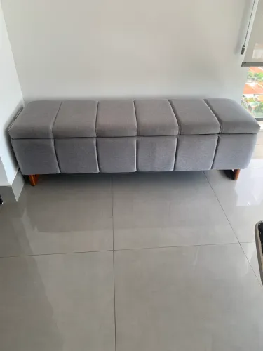 Recamier baú em linho cinza - Herval - preço imperdível!!