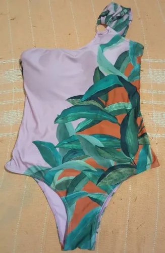 Maiô Um Ombro Só Estampa Folhagem / Tropical - Tam M