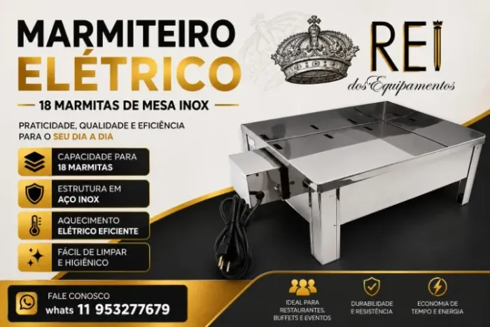 Marmiteiro Elétrico 18 Marmitas Mesa Inox Banho Maria