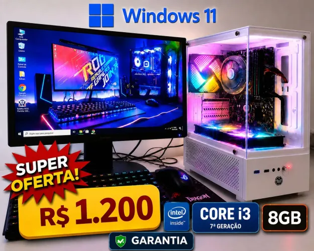 COMPUTADOR CORE i3 3.90ghz 7ª GERAÇÃO 8g TELA HDMI 22POL. GABINETE GAMER FANS RGB