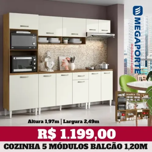 Armário de Cozinha 5 Módulos Balcão 1,20m (NOVO) Entrega Grátis! 