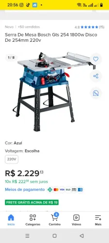 Serra de mesa Bosch GTS 1800w Disco 254 mm  220v