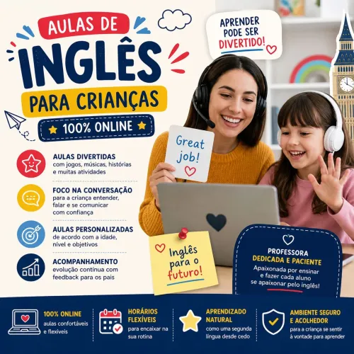 Professora de inglês remoto com aulas personalizadas online para crianças 