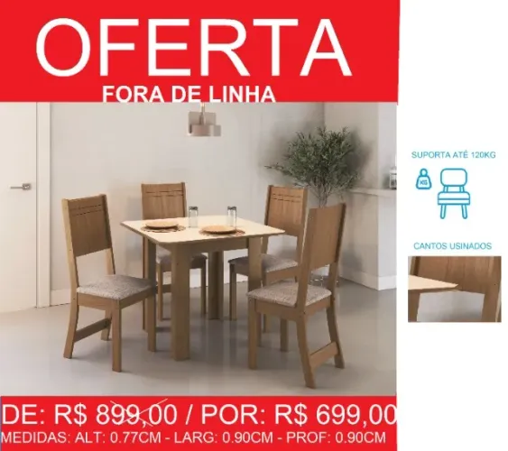 mesa com 4 cadeiras 0,90x0,90cm super oferta! - entrega gratuita!
