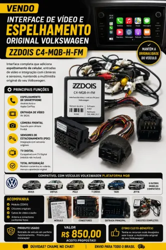 INTERFACE ZZDOIS C4-MQB-H-FM VW MQB - ESPELHAMENTO E VÍDEO ORIGINAL