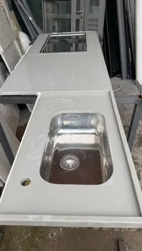Pia Quartzo Cinza cozinha 2,22x70