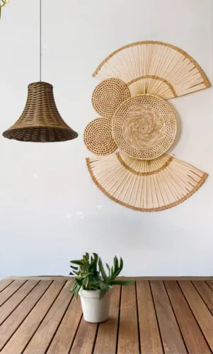 Composição de parede de palha artesanal Kit com 5 peças
