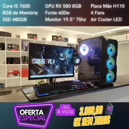 PC Gamer I5 7600 16GB RX 580 8GB 6X sem Juros