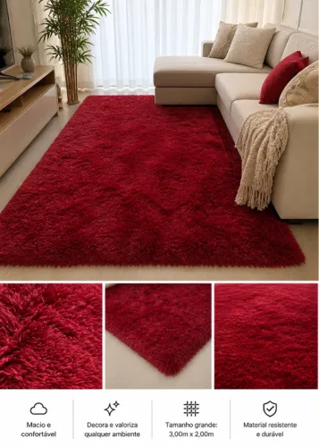 Tapete Peludo Vermelho San Siro 3 x 2 m - Excelente Estado!