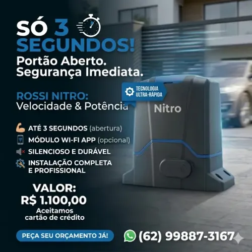 Motor de portão Rossi nitro 3 segundos completo com instalação inclusa