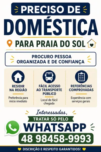 DOMÉSTICA PRECISO  para Praia do Sol Laguna