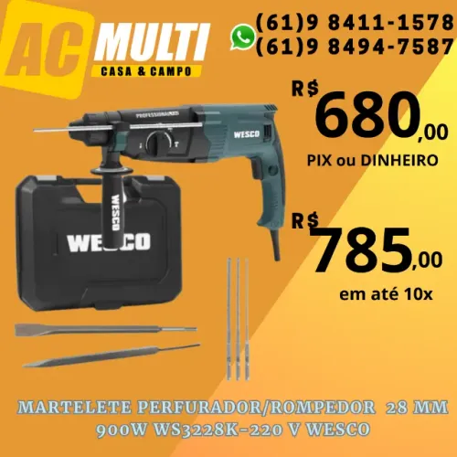 Martelete Perfurador/Rompedor - 28 mm - 900W WS3228K-220 V wesco