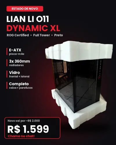 Gabinete Lian Li O11 Dynamic XL ROG Certified Preto - Estado de Novo