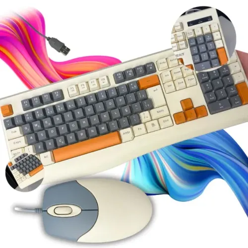Kit Teclado e mouse Com Fio ABNT2 Estilo Retro