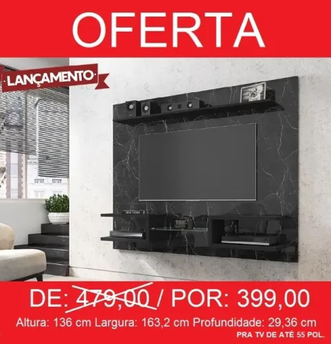 Painel com Nichos e Prateleira de Vidro