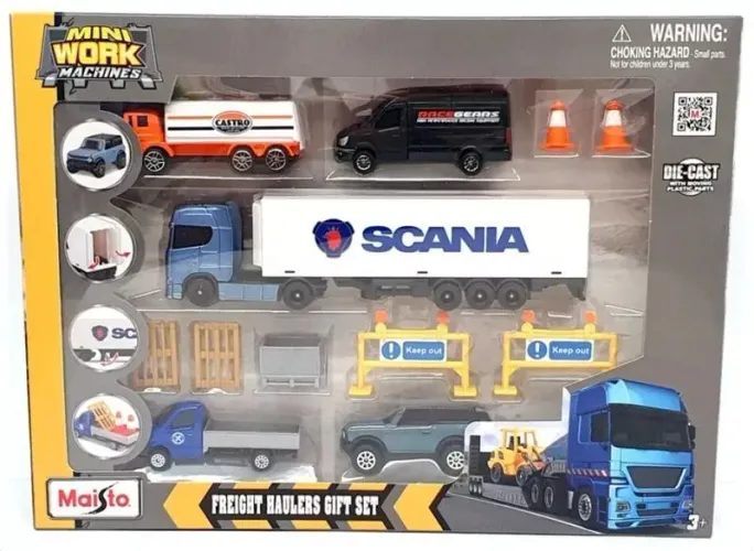 Conjunto Playset Transporte 4 Miniaturas + Caminhão Baú Scania 770 S