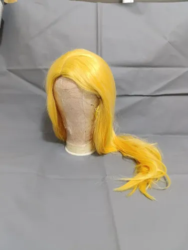Peruca Wig Amarela Longa Fantasia Cosplay