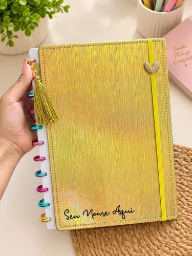 Caderno Dourado Inteligente Personalizado com Nome | Papelaria
