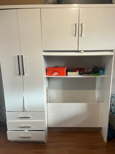 Guarda Roupa Infantil/solteiro com Cama e colchão 4 Portas 3 Gavetas Lisboa Branco