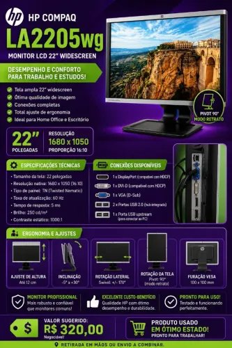 Monitor HP Compaq LA2205wg 22" Widescreen Profissional