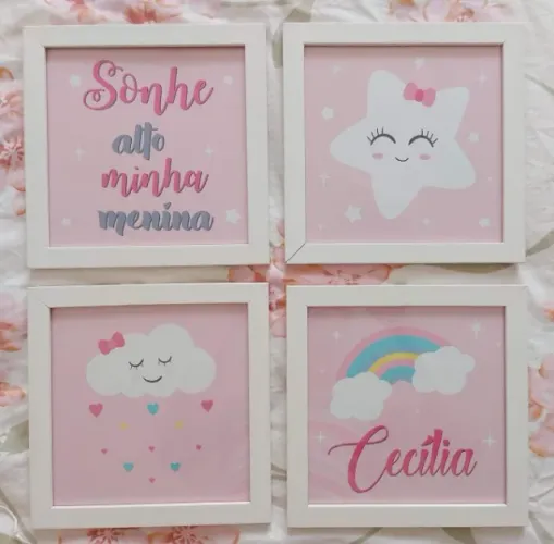 Quadros decoração menina - conjunto com 4 unidades