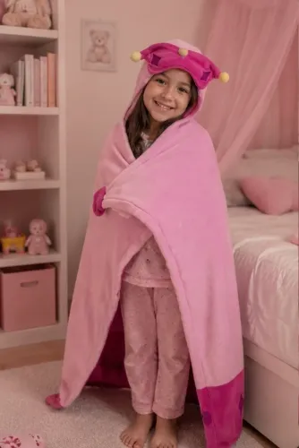 Manta Infantil com Capuz Divertido em Soft/Plush Rosa (Super Macia)