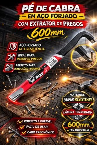 Pé De Cabra Em Aço Forjado 600mm Com Extrator De Pregos Mtx