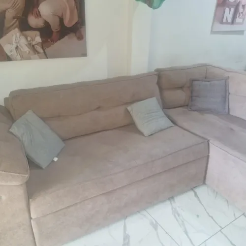 Sofá em L Castanho Claro