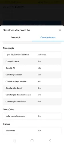 Ar condicionado HQ 10.500 btus 127w.