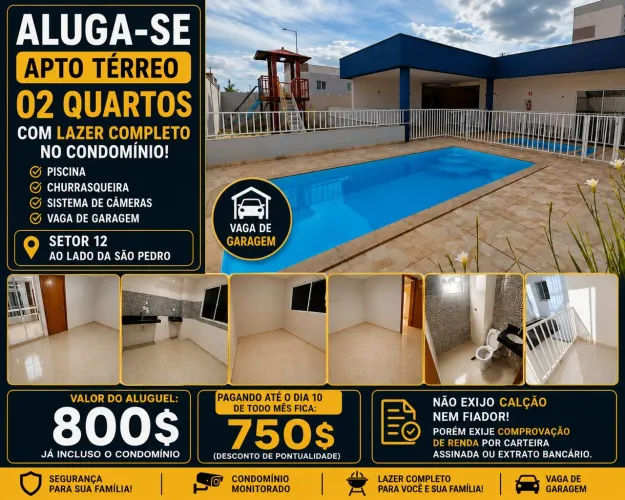 ALUGA-SE APTO COM LAZER COMPLETO SETOR 12