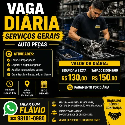 VAGA DIÁRIA - SERVIÇOS GERAIS | AUTO PEÇAS