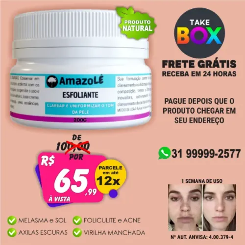 Clareador Natural de Pele Amazolé - Esfolia e Uniformiza