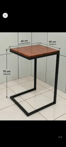 Mesa de canto apoio estilo industrial metal e madeira