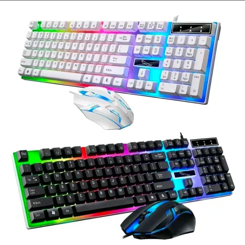 Kit Teclado e Mouse Gamer Semi Mecânico Iluminação RGB Anti Ghosting