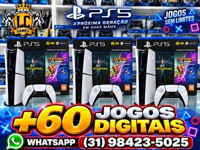 PS5 SLIM 4K 1TB DIGITAL COM: 63 JOGOS e GARANTIA e BRINDES (31) 98423-5O25