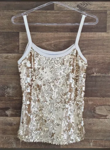 Blusa Regata Feminina de Paetês Dourada