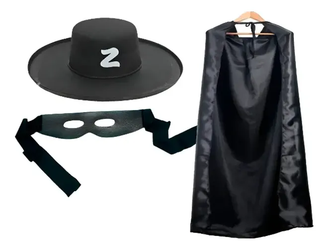 FANTASIA ZORRO ADULTO CAPA, CHAPÉU E MÁSCARA