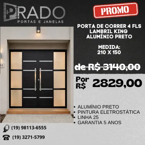 Portas de correr de alumínio preto lambril