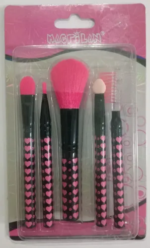 Kit NOVO 5 pincéis pequenos Macrilan KP5-35 estampas coração preto com rosa