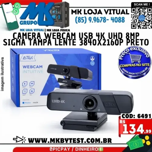 Webcam camera Usb 4k Uhd 8mp Sigma Tampa Lente 3840x2160p Preto