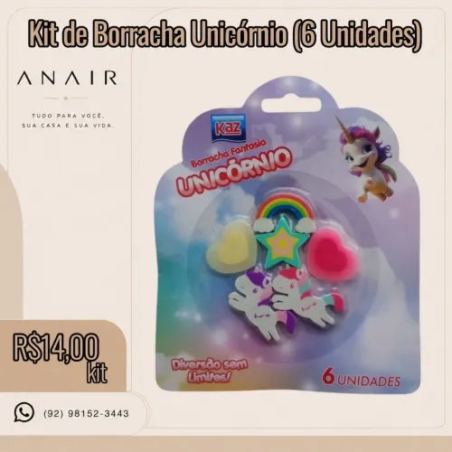 Kit de Borracha Unicórnio (6 Unidades)