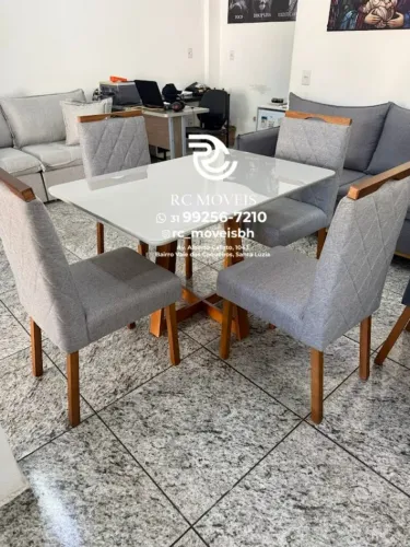 Mesa de jantar 1,20x0,80 Tampo Vidro + 4 Cadeiras Madeira maciça