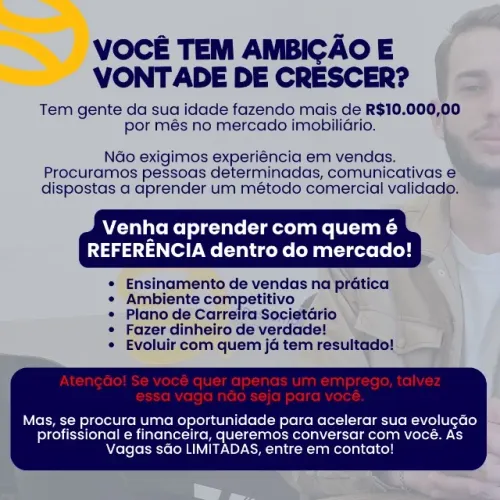 Jovens 17 a 24 anos | Oportunidade na Área Comercial | Não Exige Experiência