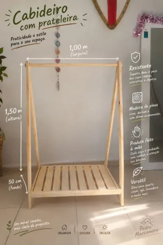 Arara de madeira pinus para roupas