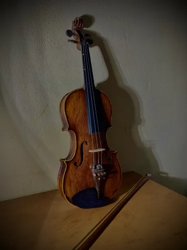 Violino antigo com arco e estojo