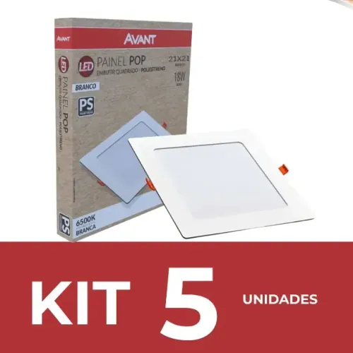 Kit 5 Painéis LED Avant 18W Quadrado Branco Frio Bivolt