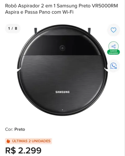 Robô Aspirador Samsung VR5000RM Wi-Fi com Caixa e NF