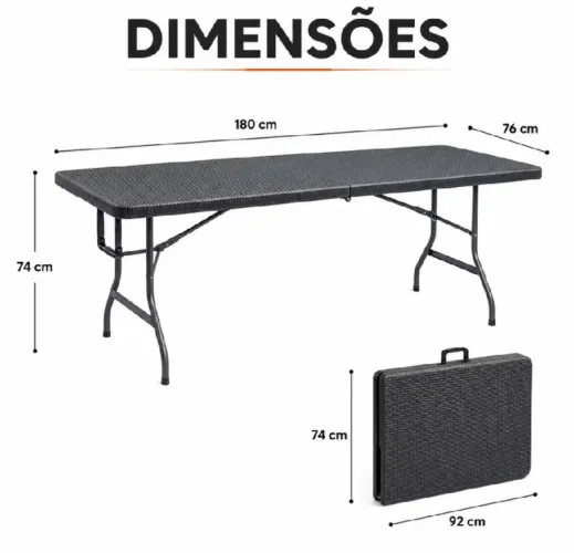 Mesa vira maleta 1,80m preta
