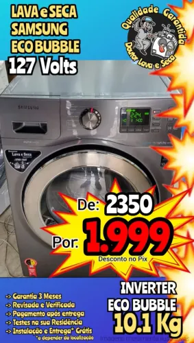 LAVA E SECA SAMSUNG 10.1Kg Eco Bubble 127 Volts Garantia, Entrega Grátis*!