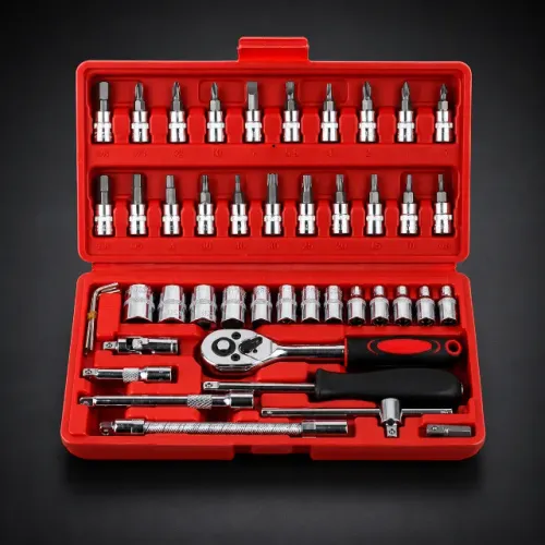 Kit Jogo Soquete 46 Pçs Aço Crv 1/4 Catraca Chave Com Maleta Cor Vermelho